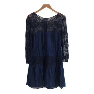 navy blue crochet lace gauze raw hem drop waist